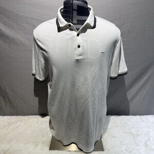 Michael Kors Polo Shirt Adult XL White Black MK Spell Out Logo Rugby Casual Mens